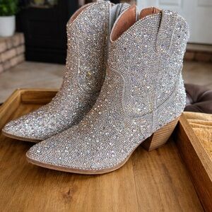 Sparkling Silver Ankle Booties